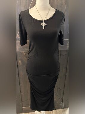 Isabella Oliver Black Midi Ruched Casual T-Shirt  Dress